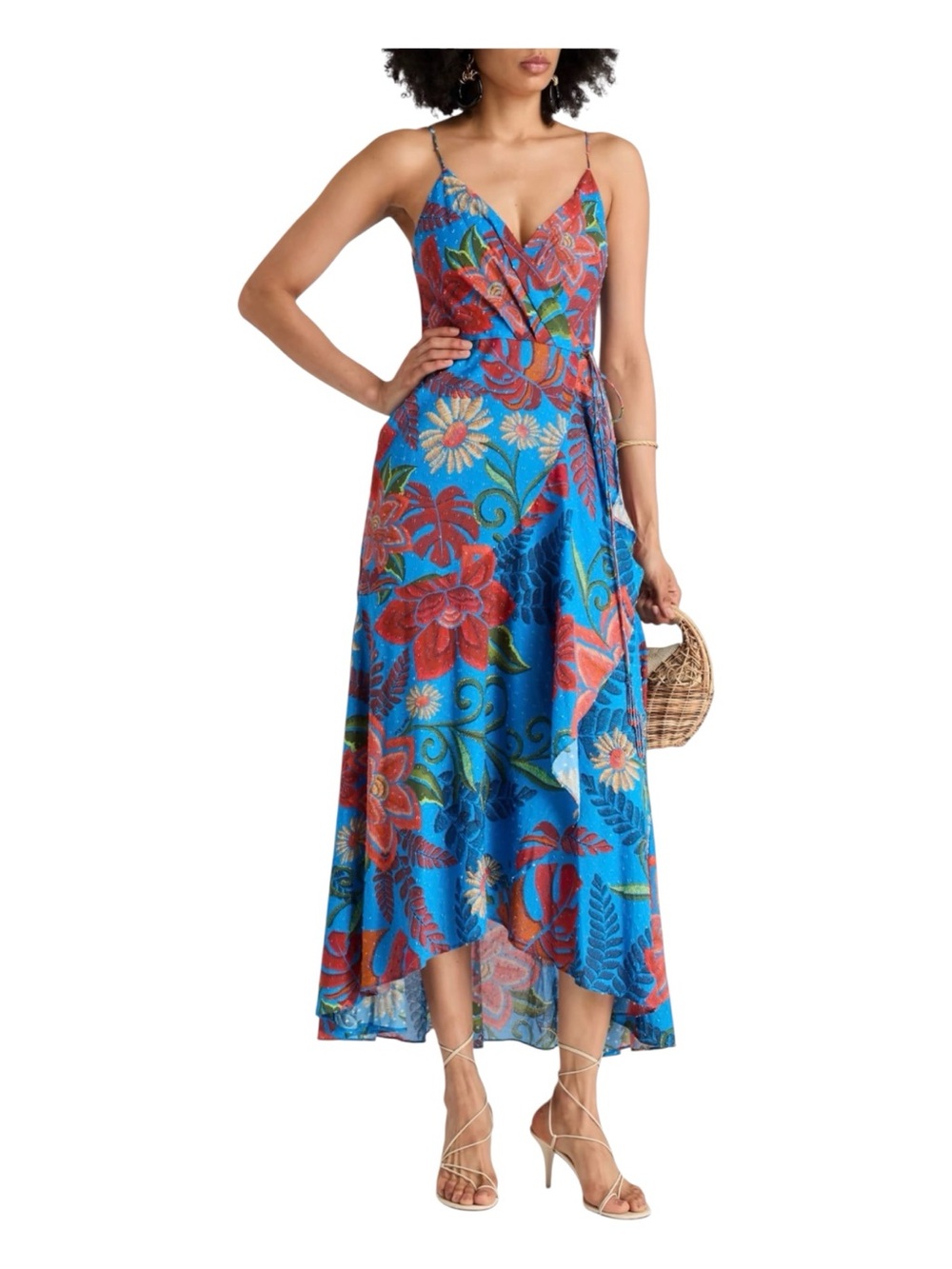 FARM RIO Flower Dream Blue Sleeveless Midi Dress